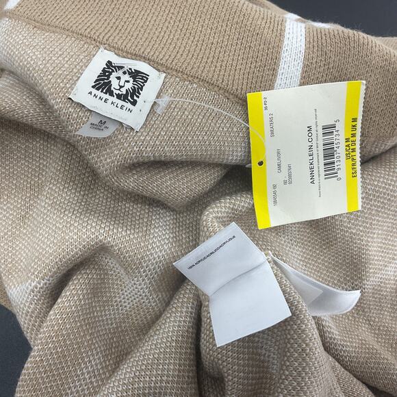 Anne Klein Tan Grid Pattern Knit Acrylic Open Coatigan Women’s Medium NWT - Picture 3 of 4